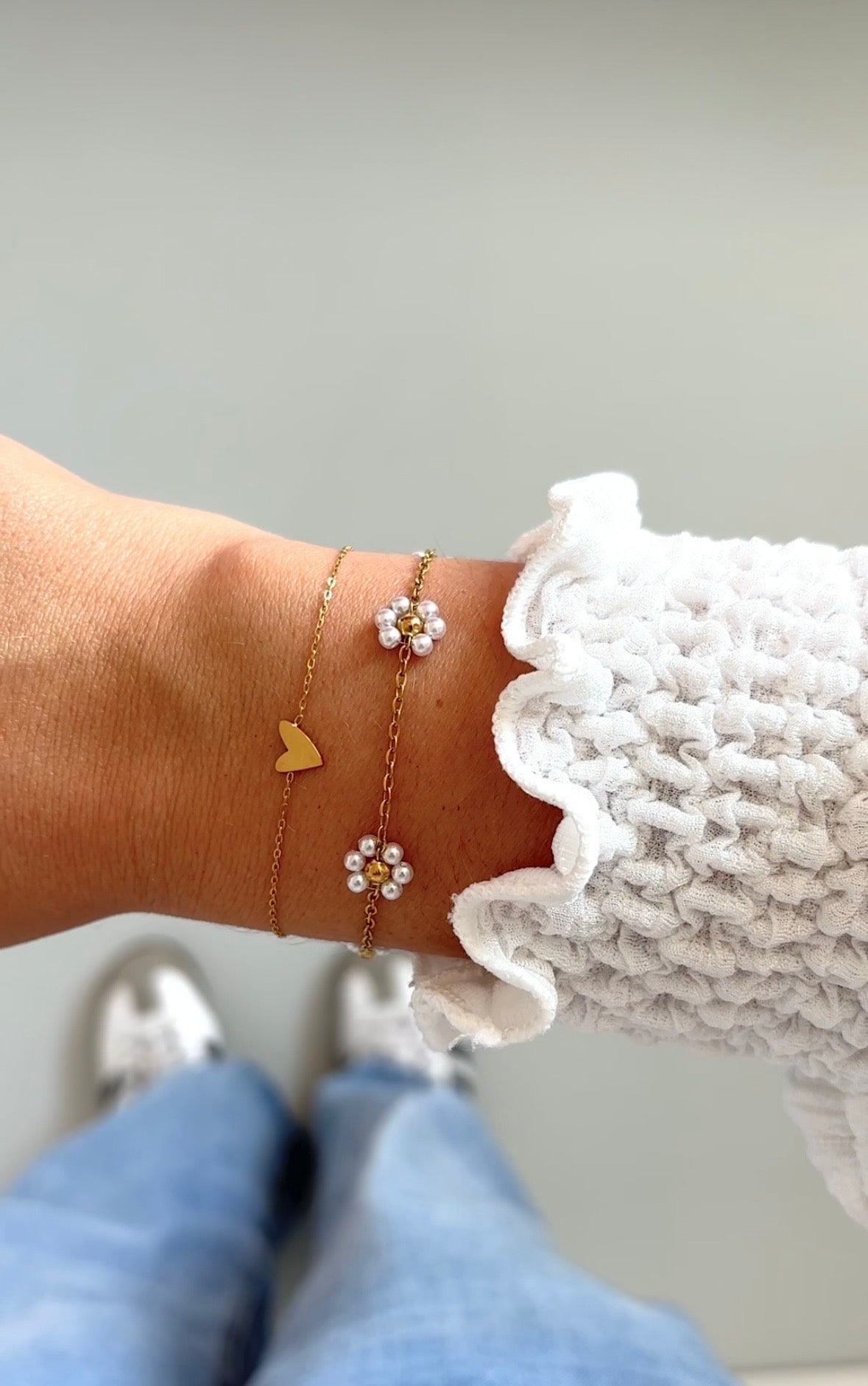 Armband cute white pearl flowers