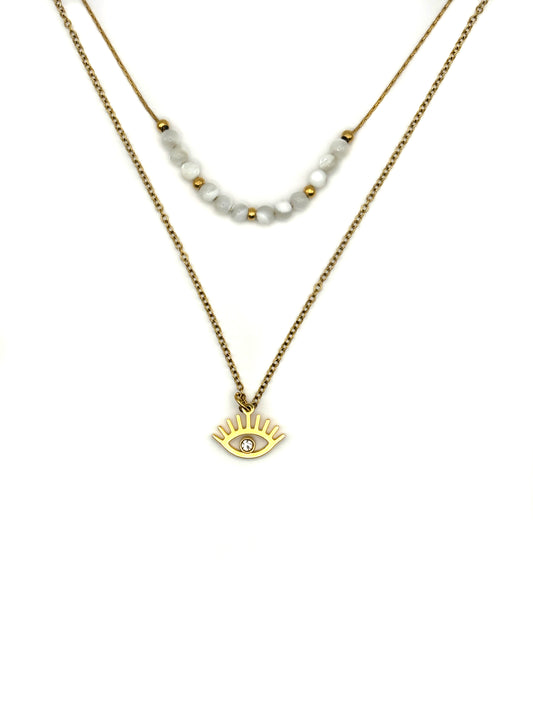 Ketting Double Layer White Gold Zircon