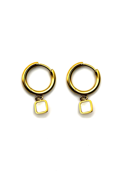 Oorbellen Little Hoops Square Diamond